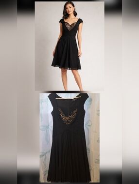 100% Silk Tadashi Shoji Collection Black Sweetheart Neckline A-Line Dress Sz 10